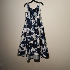 Adrianna Papell Blue and White Midi Dress